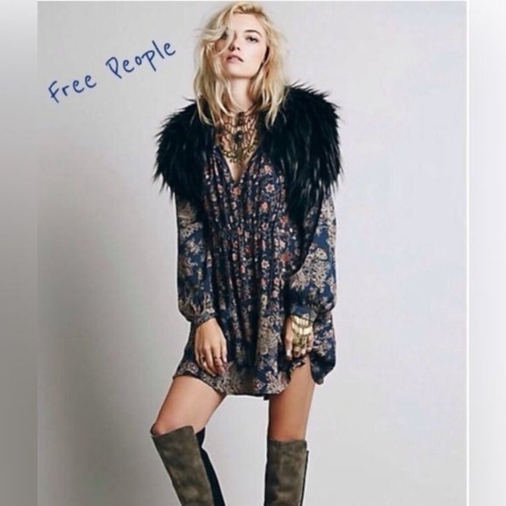 Free People Floral Paisley Tassel Mini Dress | Boho Grunge Dark Academia Cottage
